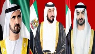 الشيخ خليفة بن زايد آل نهيان والشيخ محمد بن راشد آل مكتوم والشيخ محمد بن زايد آل نهيان