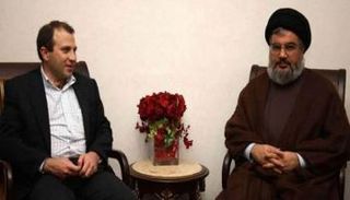 جبران باسيل وحسن نصرالله في لقاء سابق - أرشيفية