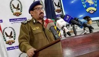 جانب من المؤتمر الصحفي لمدير شرطة مأرب اليمنية