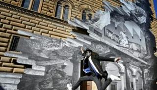 خدعة بصرية جدارية ضخمة بالأبيض والأسود