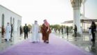 سر السجاد البنفسجي في استقبال محمد بن زايد بالسعودية  