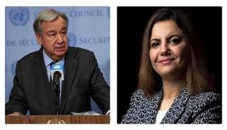 وزيرة الخارجية الليبية نجلاء المنقوش والأمين العام للأمم المتحدة 