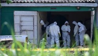 خبراء الطب الشرعي خلال وجودهم في منزل الشرطي السابق