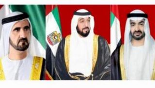 الشيخ خليفة بن زايد آل نهيان والشيخ محمد بن راشد آل مكتوم والشيخ محمد بن زايد آل نهيان