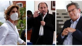 من اليمين: أرتورو كروز- دانيال أورتيغا-كريستيانا شامورو.