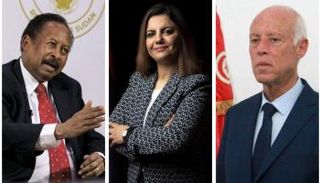 قيس سعيد ونجلاء المنقوش وعبدالله حمدوك