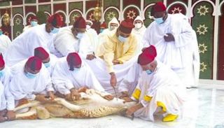 العاهل المغربي الملك محمد السادس ينحر أضحيته