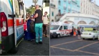 الطاقم الطبي لمستشفى الجزيرة أثناء صعوده على متن سيارة الإسعاف