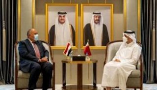لقاء وزير خارجية مصر سامح شكري ونظيره القطري الشيخ محمد بن عبد الرحمن - أرشيفية