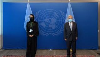 جوتيريش خلال لقائه ريم الهاشمي