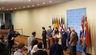 جانب من المؤتمر الصحفي في أعقاب جلسة مجلس الأمن