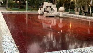 أحد برك طهران باللون الأحمر