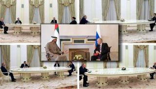 صورة مركبة لبوتين لدى استقباله محمد بن زايد وضيوفا آخرين