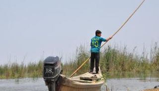 صياد عند هور الدملج جنوب العراق