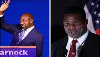 السناتور الديمقراطي رافائيل وارنوك (يسار) ومنافسه الجمهوري هيرشل والكر (يمين)