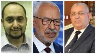 الغنوشي زعيم إخوان تونس ونجله معاذ في شمال الصورة والدعداع في اليمين