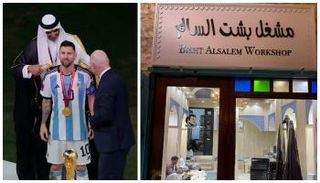 ميسي يرتدي البشت قبل تسلم كأس العالم