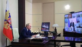 بوتين يترأس اجتماعًا حكوميًا عبر الفيديو في 23 مارس 2022- أ. ف. ب