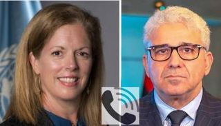 رئيس الحكومة الليبية باشاغا وإلى يساره المبعوثة ويليامز. (البعثة الأممية)