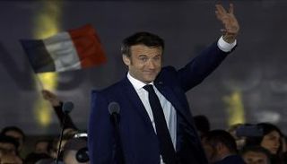 الرئيس الفرنسي إيمانويل ماكرون خلال خطاب الفوز