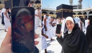 روجينا أثناء الدعاية لمسلسل "ستهم" أمام الكعبة 