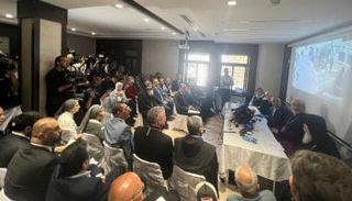 جانب من المؤتمر الصحفي في مستشفى القدس