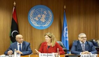 عقيلة صالح وخالد المشري من اجتماعات جنيف (أ ف ب)