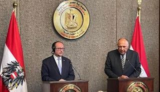 جانب من المؤتمر الصحفي لوزير خارجية مصر شكري ونظيره النمساوي ألكسندر