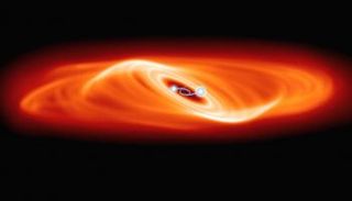 رسم توضيحي لقرص كوكبي أولي مع نجوم ثنائية