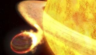 تصور فني لكوكب كبير يلتهمه نجمه 