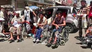 احتجاج سابق لعدد من الجرحى في مأرب للمطالبة بمخصصاتهم- أرشيفية