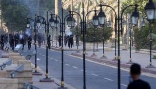 مشهد من الاحتجاجات في المنطقة الخضراء ببغداد