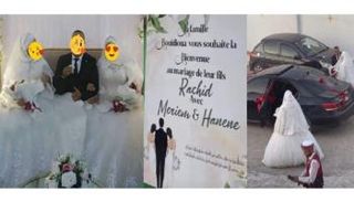العريس الجزائري مع عروسيه في مراسم الزفاف