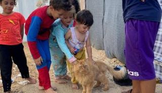 أطفال غزة يداعبون قطا في زمن الحرب