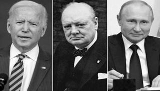 صورة مجمعة لتشرشل متوسطا بايدن وبوتين - ايه بي سي نيوز