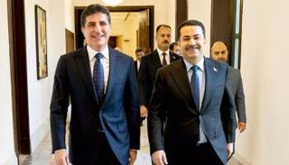 جانب من لقاء سابق بين السوداني ورئيس حكومة إقليم كردستان نيجرفان  