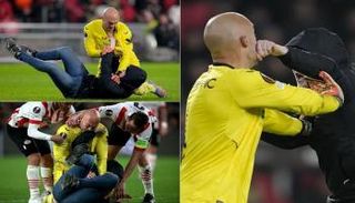 حارس إشبيلية يقبض على مشجع اعتدى عليه