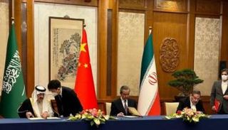 جانب من توقيع الاتفاق السعودي الإيراني في العاصمة بكين