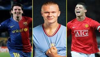 كريستيانو رونالدو وإيرلينج هالاند وليونيل ميسي