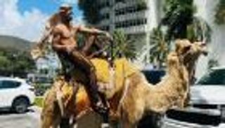 "عاري الصدر".. محمد رمضان يمتطي جملا في ميامي الأمريكية