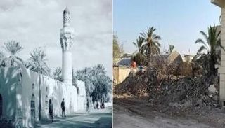 مئذنة مسجد السراجي قبل وبعد الهدم