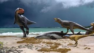 رسم تخيلي للديناصورات المنقرضة