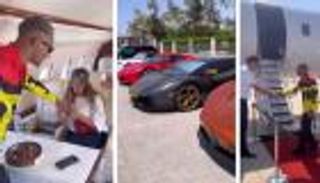 محمد رمضان يوثق رحلته وزوجته لإيطاليا.. سيارات فارهة وطائرة خاصة (فيديو)