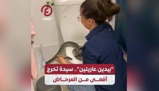 سيدة تخرج أفعى من المرحاض