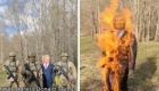 نيران في «جبهة موازية».. جنود أوكرانيون يحرقون «دمية ترامب»