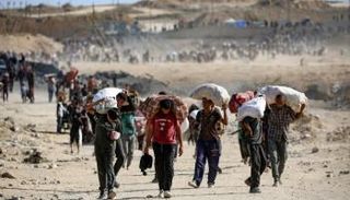 فلسطينيون يحملون أكياس دقيق في غزة