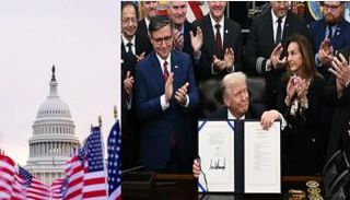 ترامب بعد توقيعه على القرار ومبنى الكونغرس الأمريكي