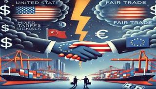 توترات تجارية بين أمريكا والصين والاتحاد الأوروبي (مولدة بتقنية AI)