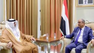 جانب من لقاء رئيس الوزراء اليمني والسفير الإماراتي لدى البلاد