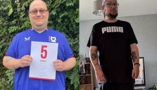 كريس مارتن (39 عاماً) قبل تجربة الرياضة (يسارا) وبعدها (يمينا)